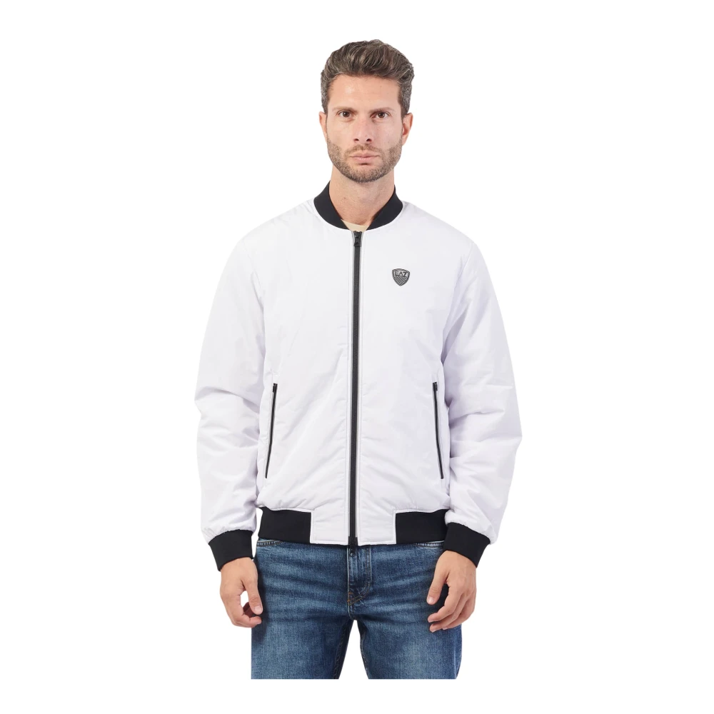 Emporio Armani EA7 Witte Jas Fullzip Logo Lichtgewicht Vulling White Heren