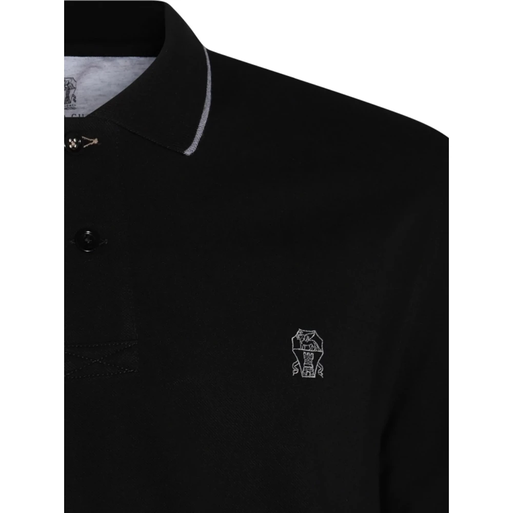 BRUNELLO CUCINELLI Logo Katoenen Poloshirt Gemaakt in Italië Black Heren