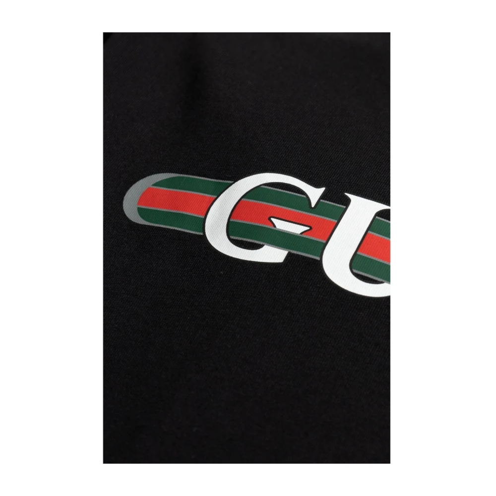 Gucci Zwart T-shirt met Web Print Black Heren