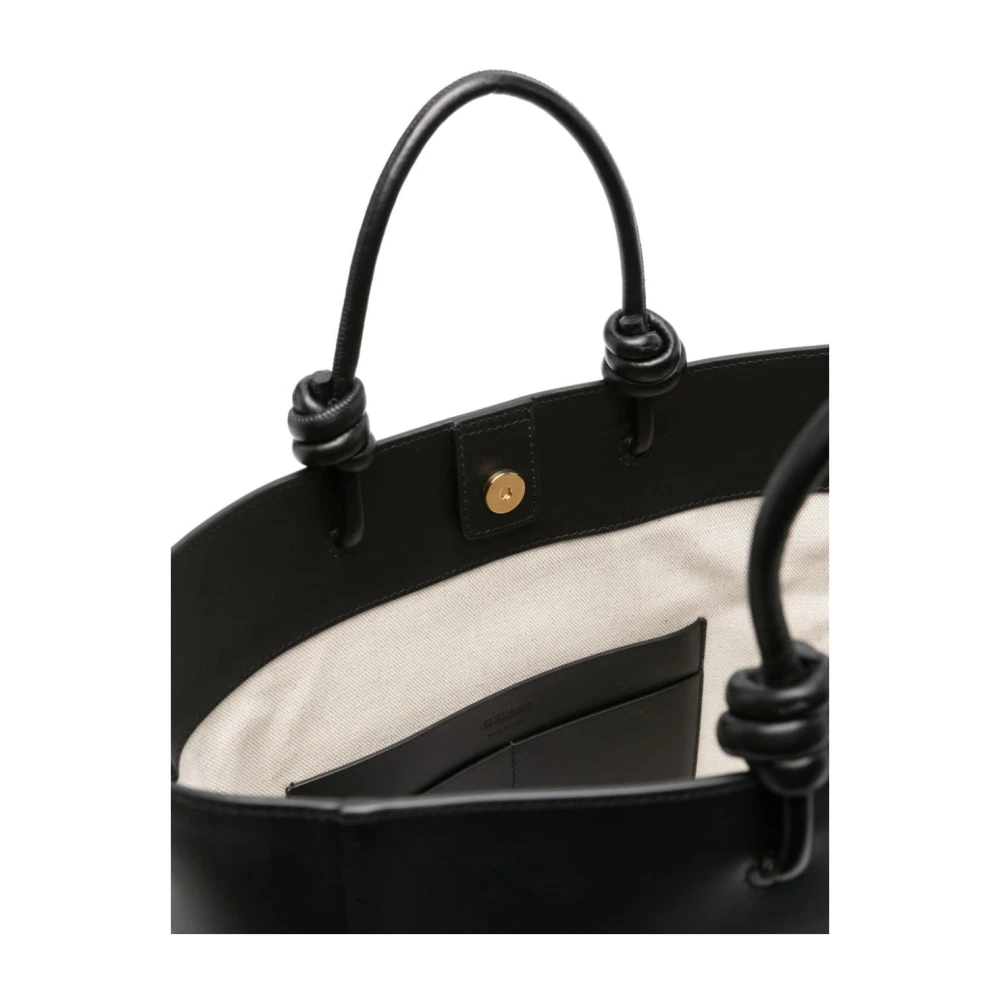 Jil Sander Zwarte Leren Tote Tas Knoopdetail Black Dames