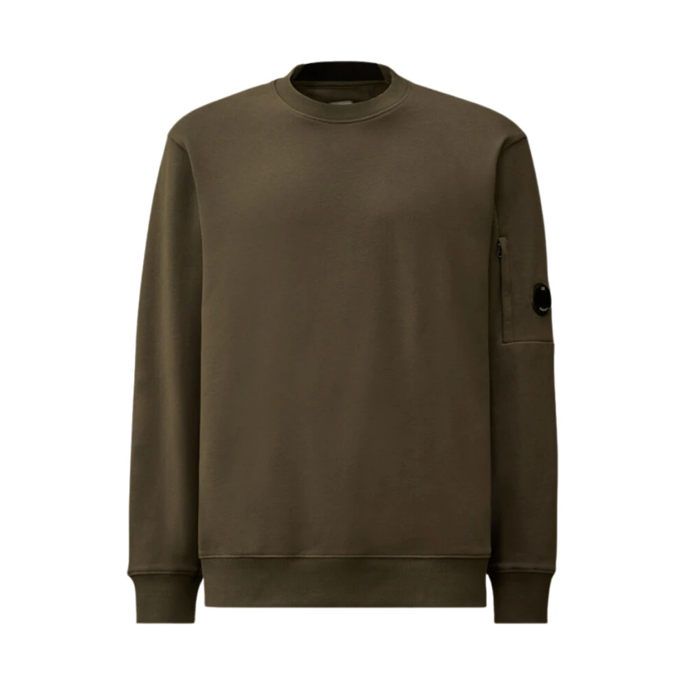 C.p. Company Men's Green Sweatshirts, M, Diagonal Raised Fleece Crewneck Lens Sweatshirt