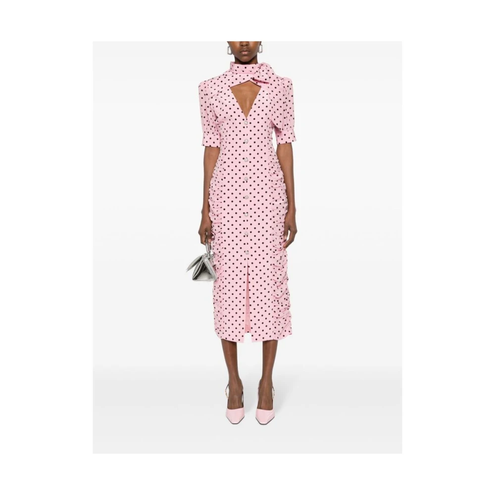 Alessandra Rich Zijden jurk met polka dots en strikkraag Multicolor Dames