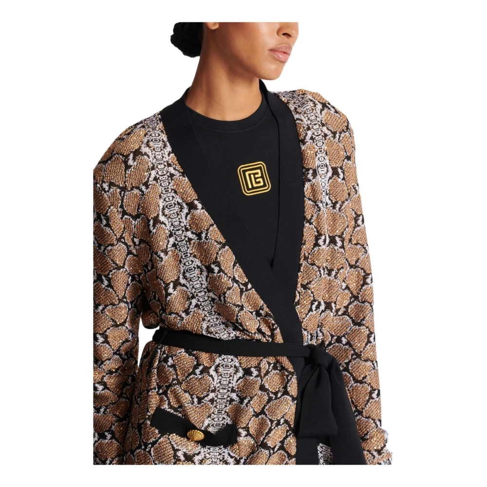Balmain Slang Patroon Gebreide Vest Brown Dames