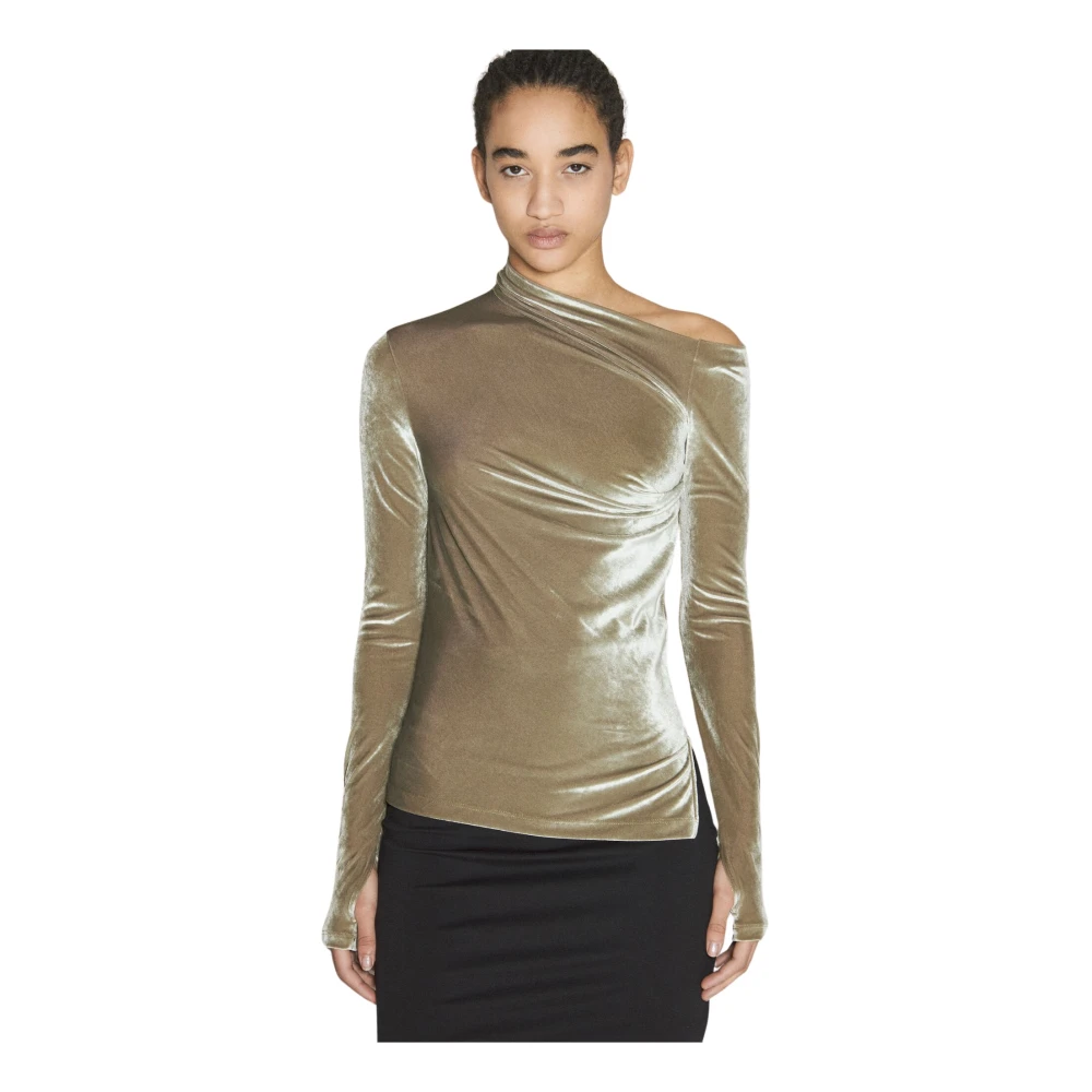 Helmut Lang Green Blouses, Female, L, Velvet Asymmetrical Top