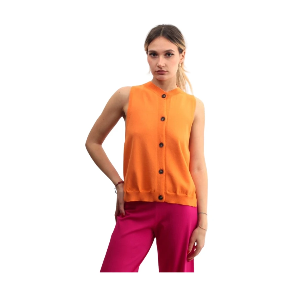 Liviana Conti Oranje Gebreid Vest met Knoopsluiting Orange Dames