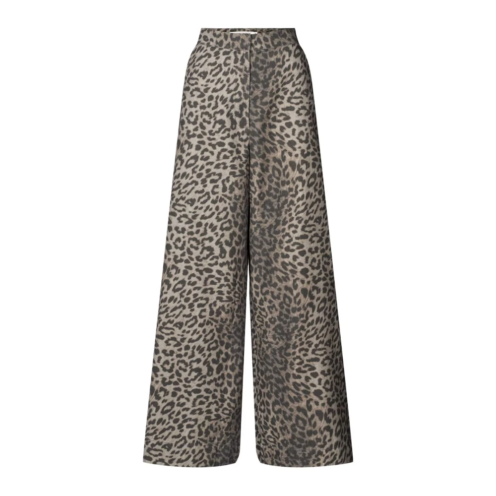 Rabens Saloner Luipaardprint Wijde Pijpen Broek Brown Dames