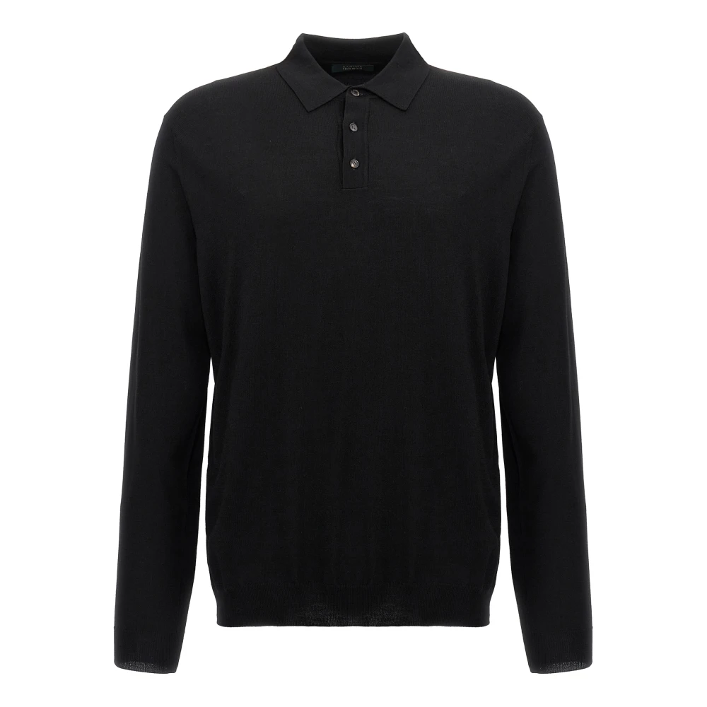 Zanone Men's Black Wool Polo Shirt