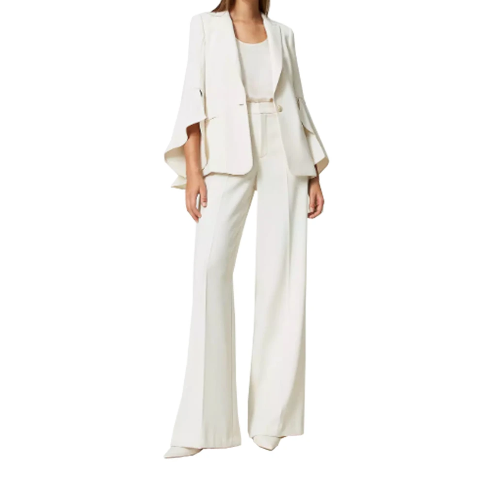 Twinset Wijde Pijp Viscose Broek White Dames