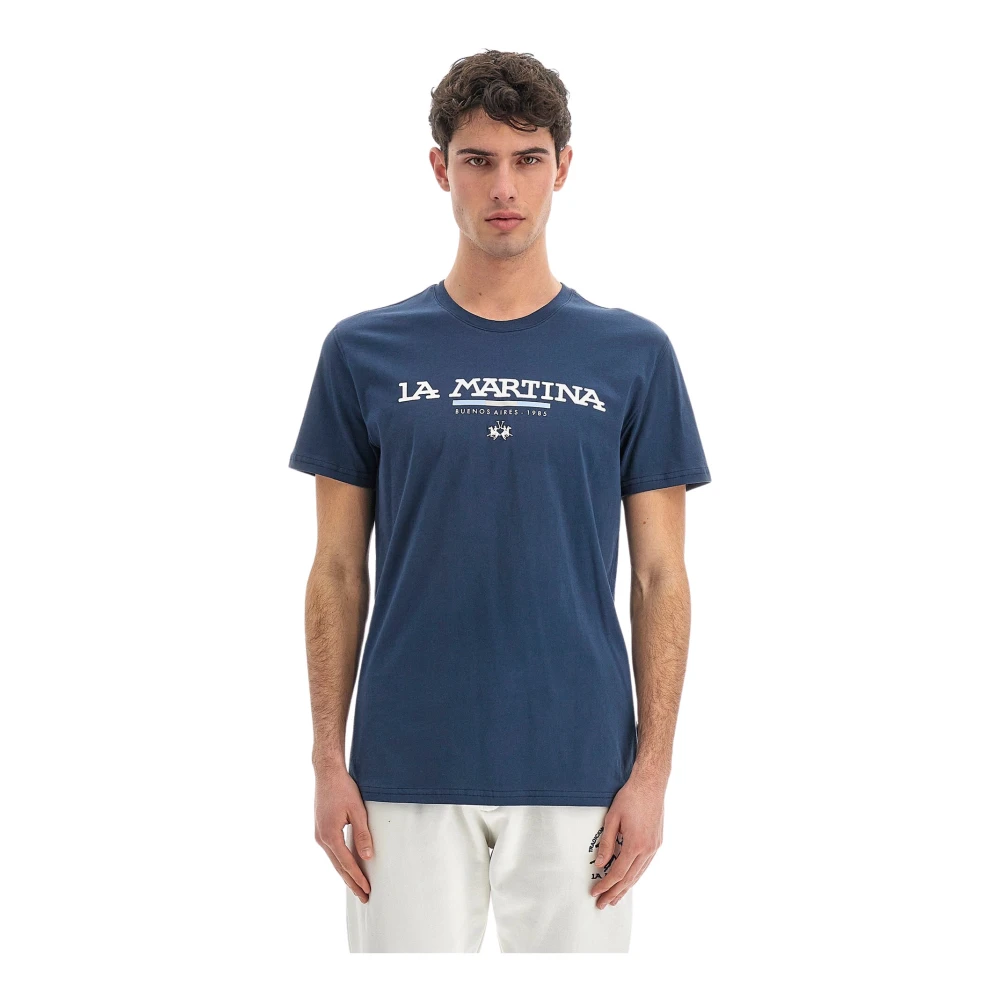 LA MARTINA Logo-Print Regular Fit T-Shirt Blue Heren