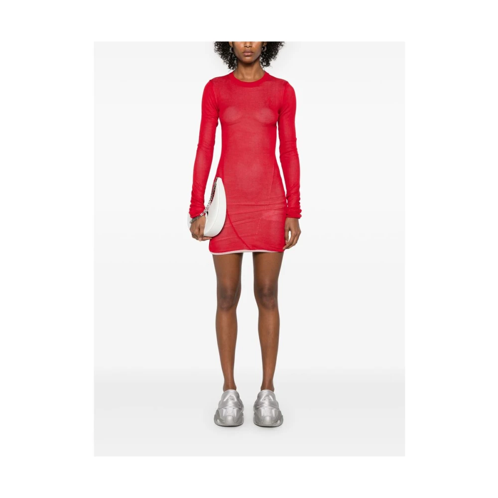 The Attico Rode Geborduurde Logo Crew Neck Jurk Red Dames