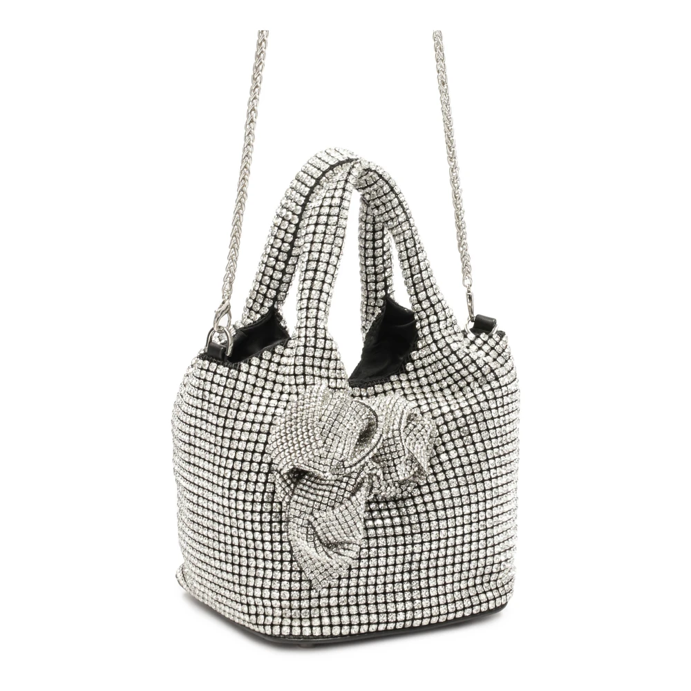 Kazar Glanzende handtas met zirkonen en 3D-bloemen Gray Dames