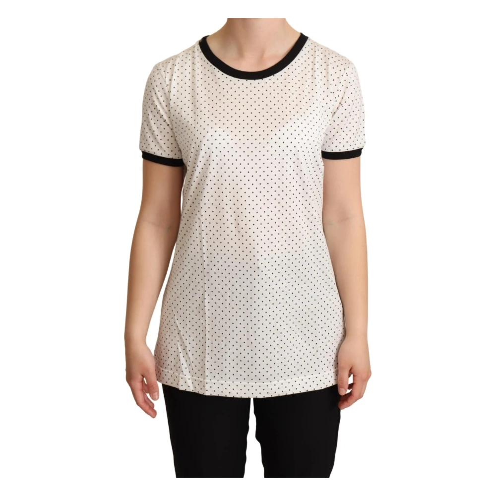 Dolce & Gabbana Women's White Dotted Crewneck Cotton T-Shirt