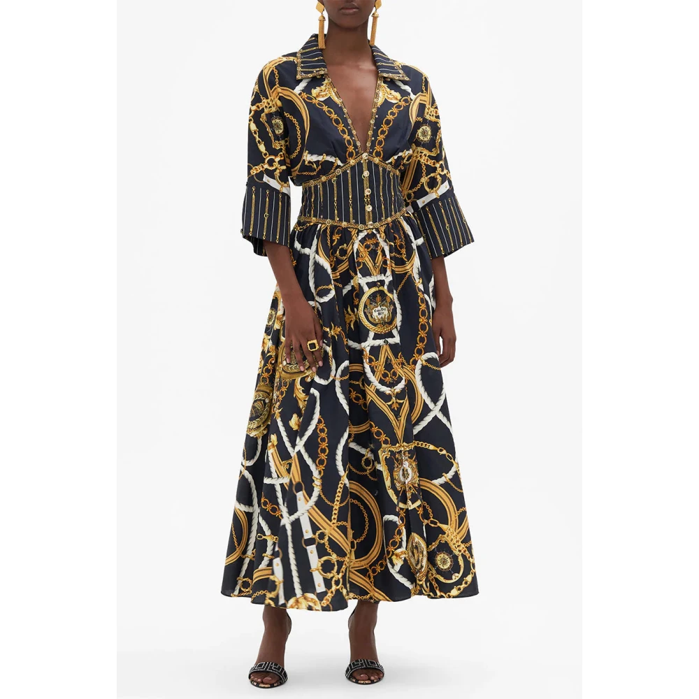 Camilla Coast To Coast Midi Jurk met Gevormde Tailleband Multicolor Dames