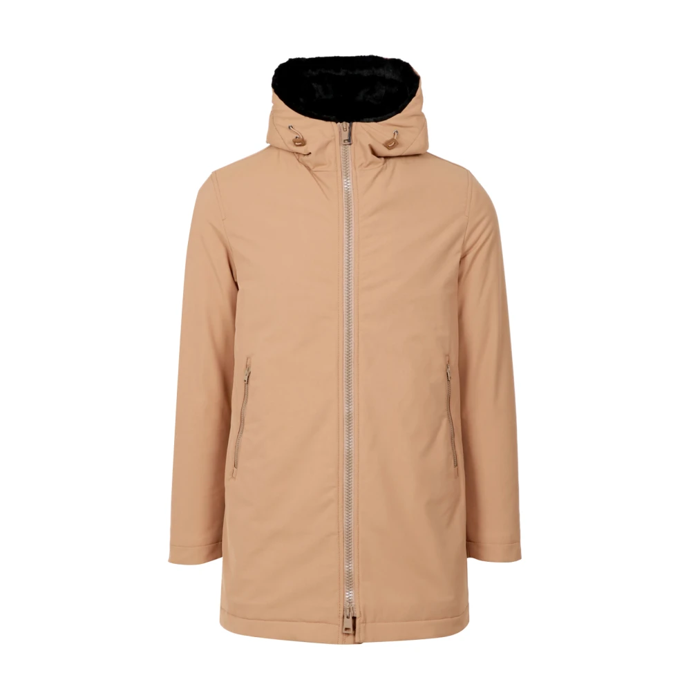 Herno Kameel Parka Waterafstotend Faux Fur Gevoerd Beige Heren