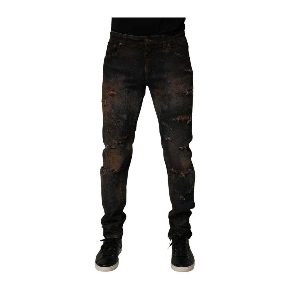 Dolce & Gabbana Men's Black Skinny Tattered Denim Jeans - Slim Fit Jeans - M - Jeans