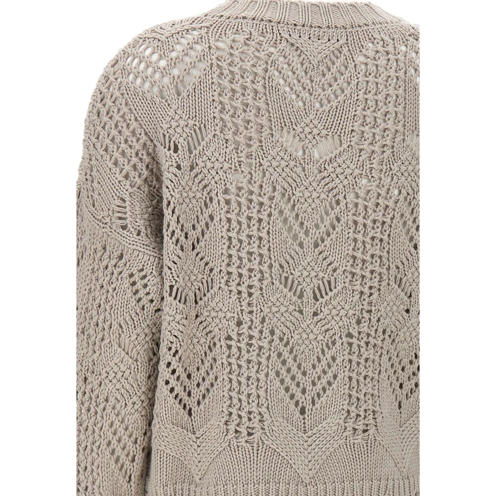 Kaos Grijze Wollen Trui met Haaksteek Beige Dames