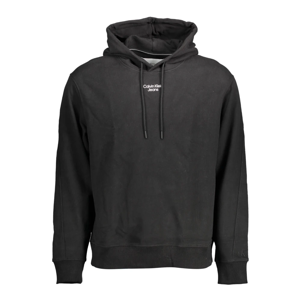 Calvin Klein Men's Black Cotton Hooded Sweater With Logo Print