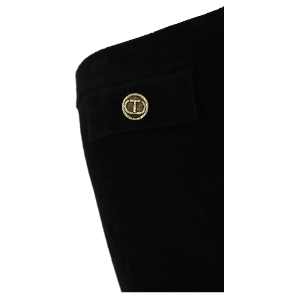 Twinset Zwarte Flare Broek Ciniglia Effect Black Dames