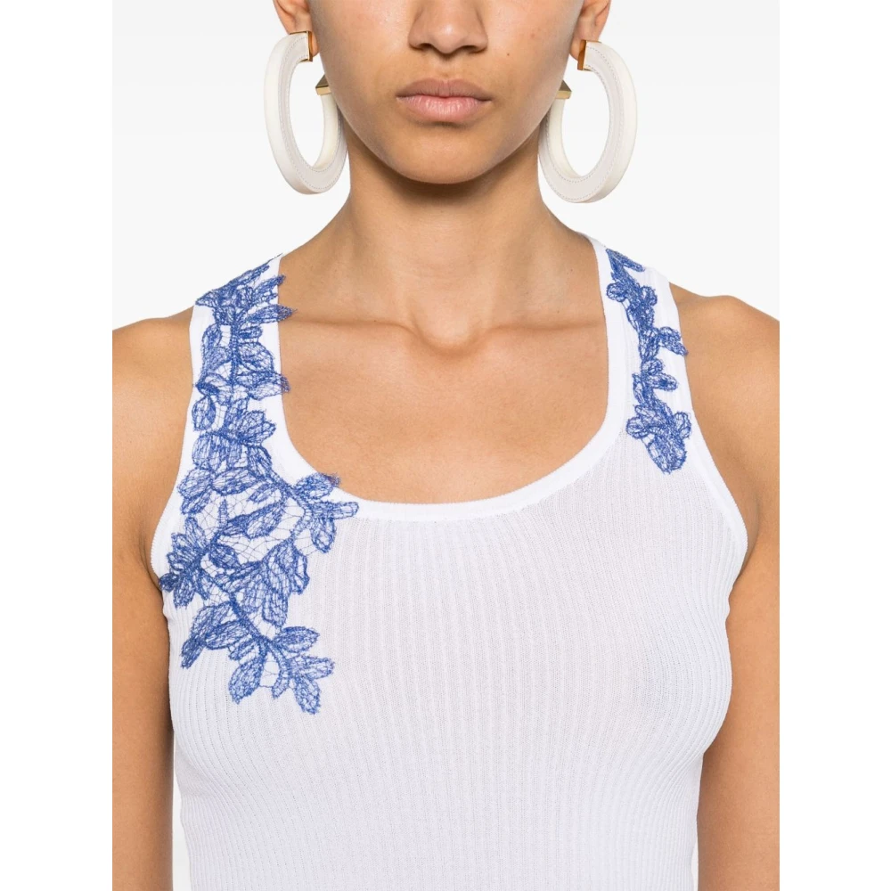 Ermanno Scervino Witte Mouwloze Top met Geribbelde Details White Dames