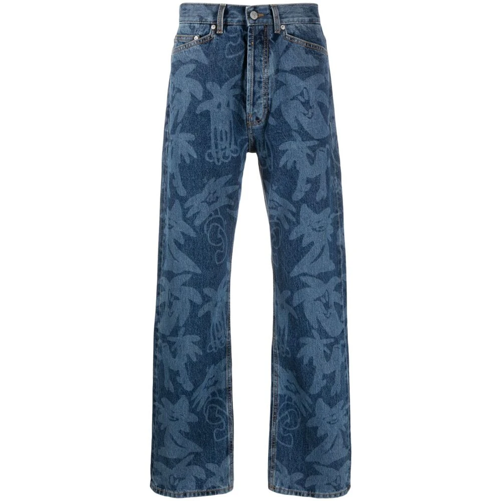 Palm Angels Jeans met palmboomprint Blue Heren