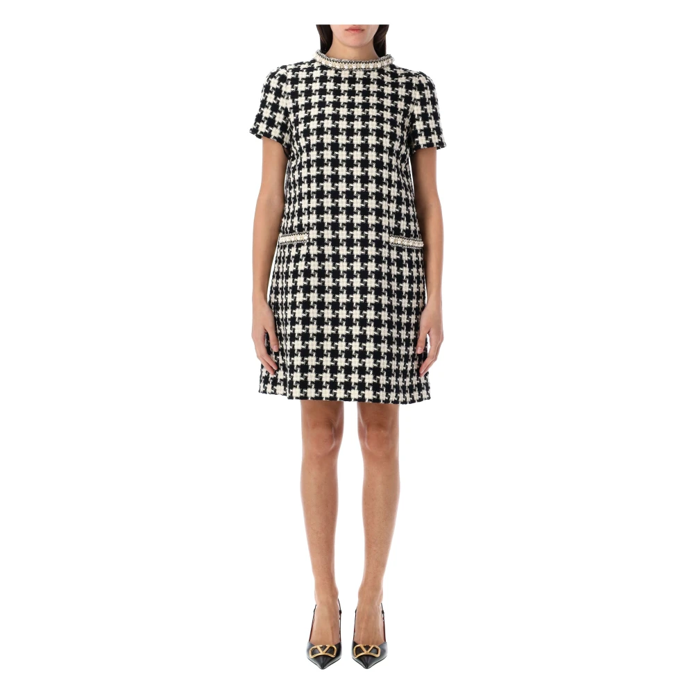 Valentino Garavani Geborduurde Damier Tweed Mini Jurk Black Dames