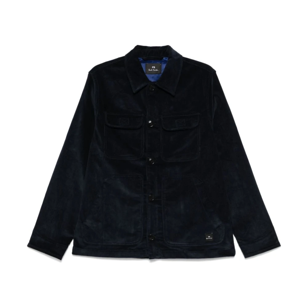 PS By Paul Smith Blauw Fluweel Ribkatoenen Jas Blue Heren