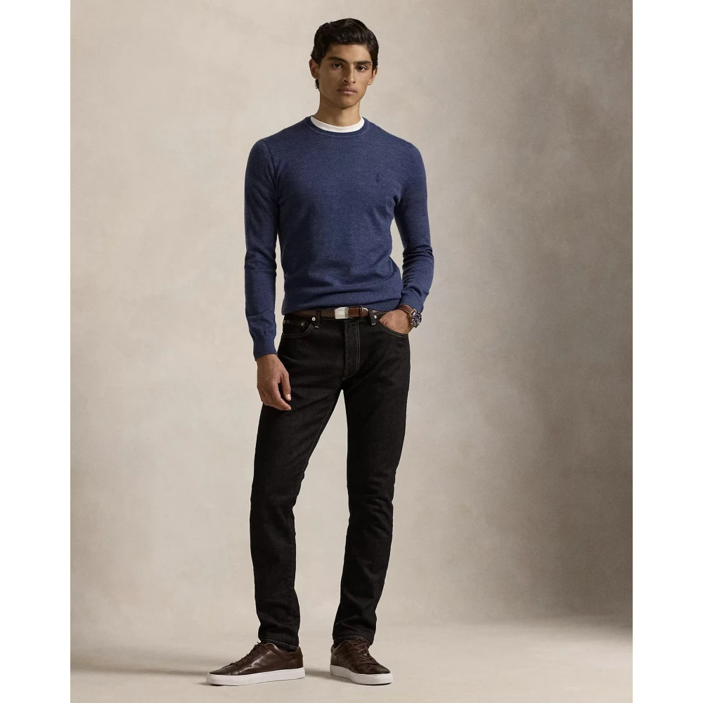 Polo Ralph Lauren Slim-Fit Wasbare Wol Ronde Hals Sweater Blue Heren