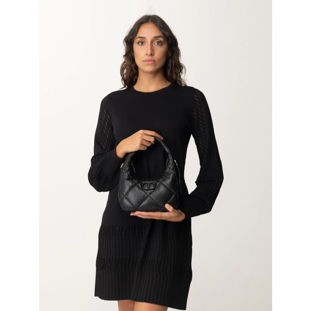 Twinset Gewatteerde leren handtas met ritssluiting Black Dames