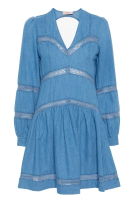 Blå Flared Denim Miniklänning