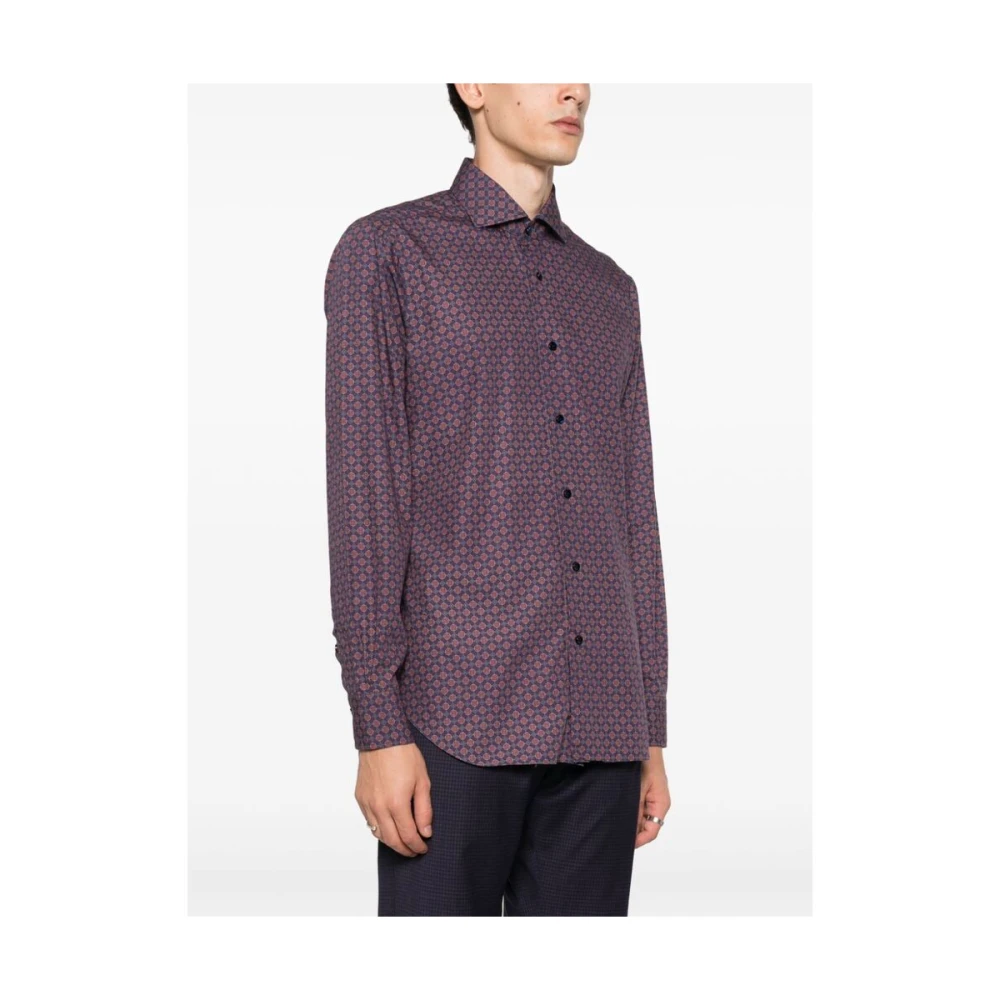 Barba Geometrisch Patroon Katoenen Overhemd Purple Heren