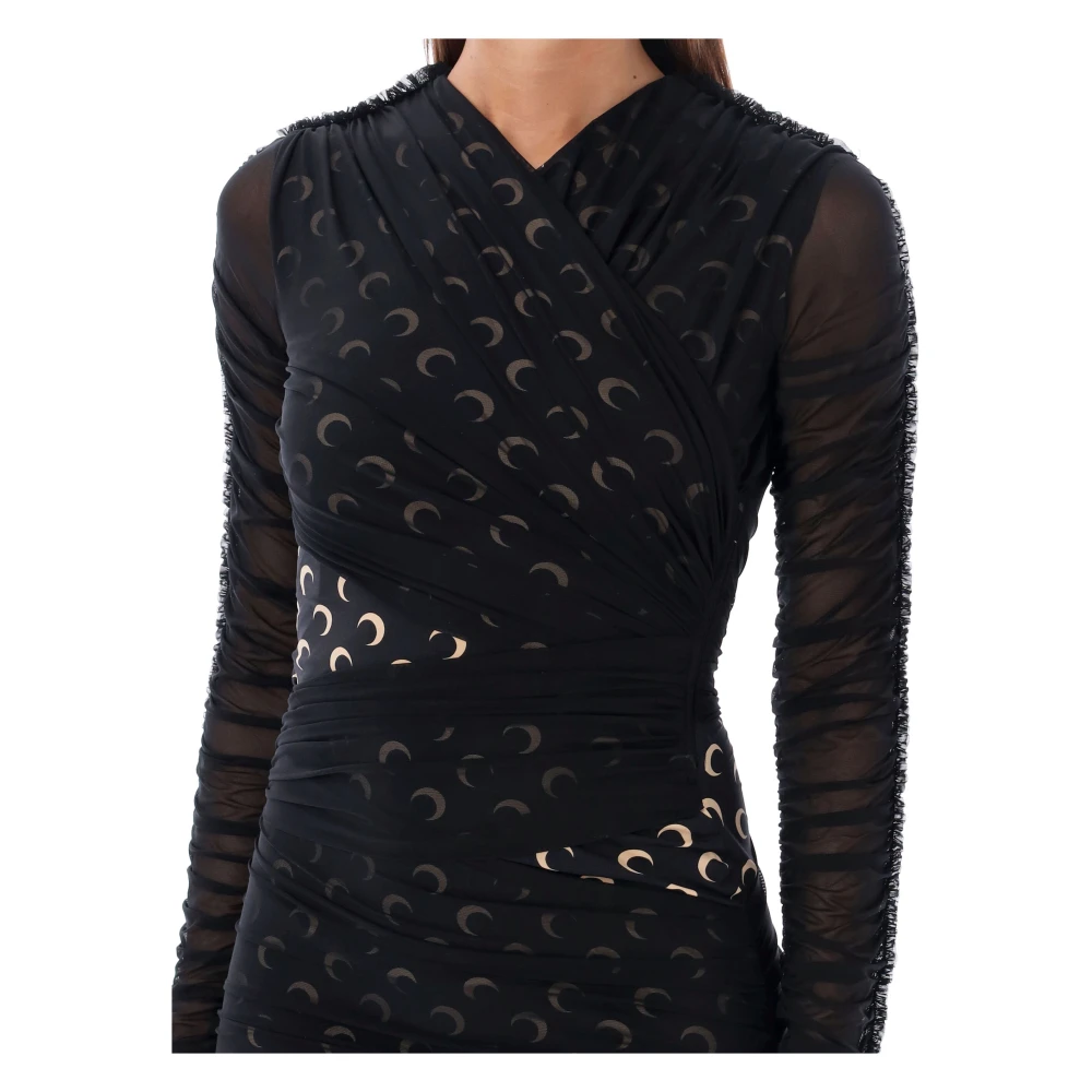 Marine Serre Zwarte Gedrapeerde Midi Jurk Aw24 Black Dames
