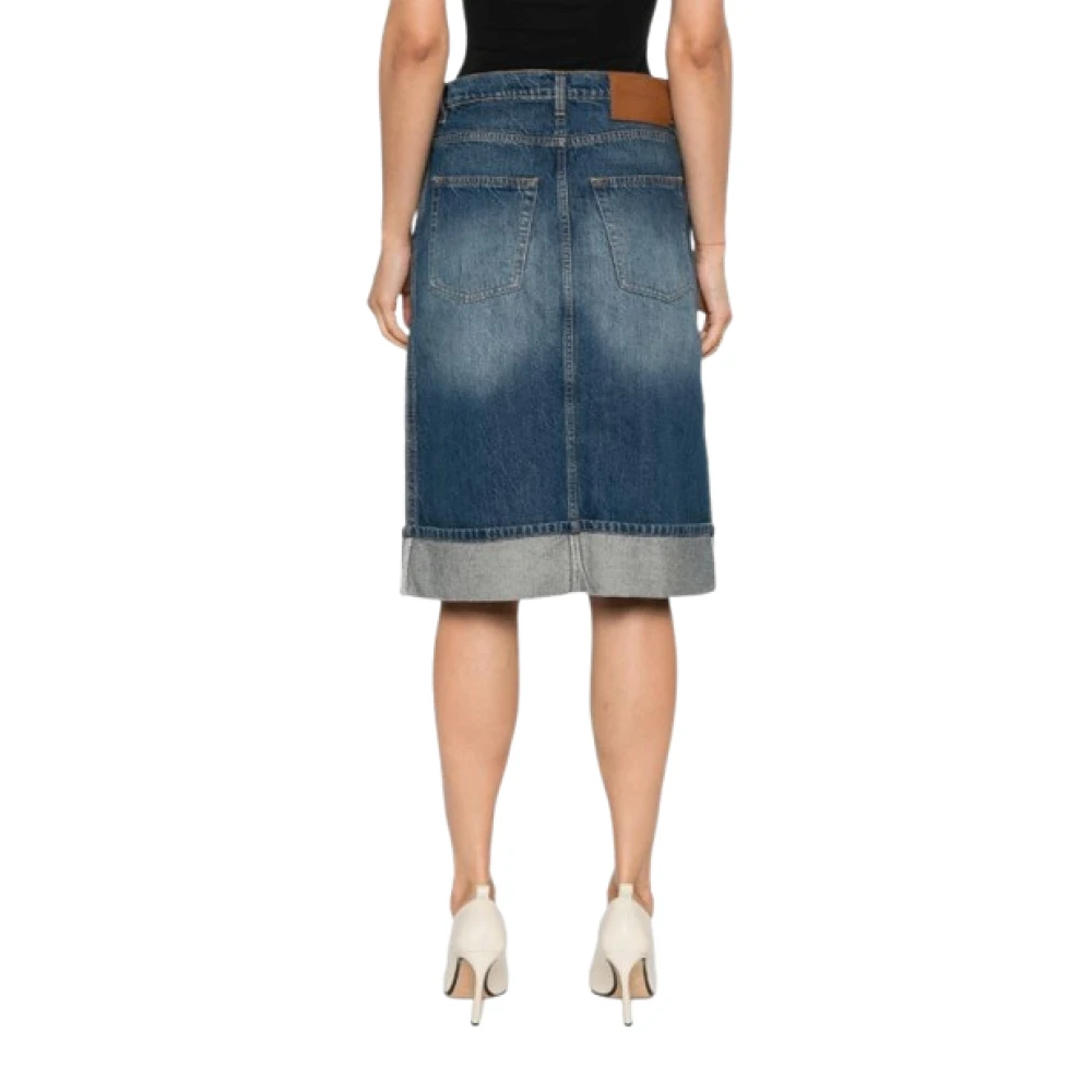 Victoria Beckham Whiskered Denim Midi Rok met Split Blue Dames