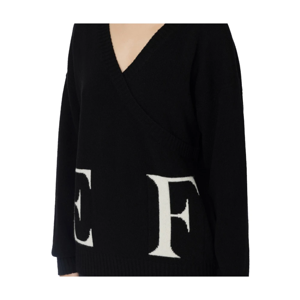 Elisabetta Franchi Logo Wollen Blend Kruis Sweater Black Dames