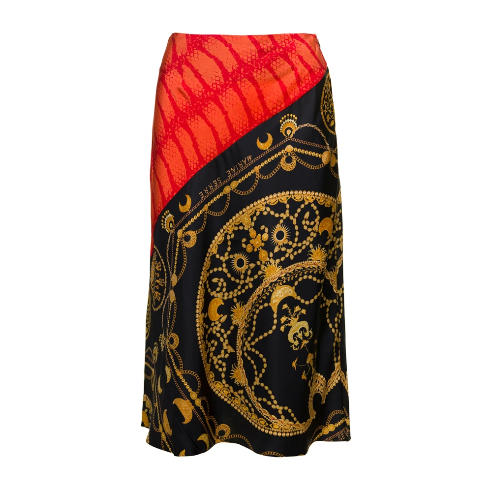 Marine Serre Women's Black Midi Skirts, S, Midi Skirt