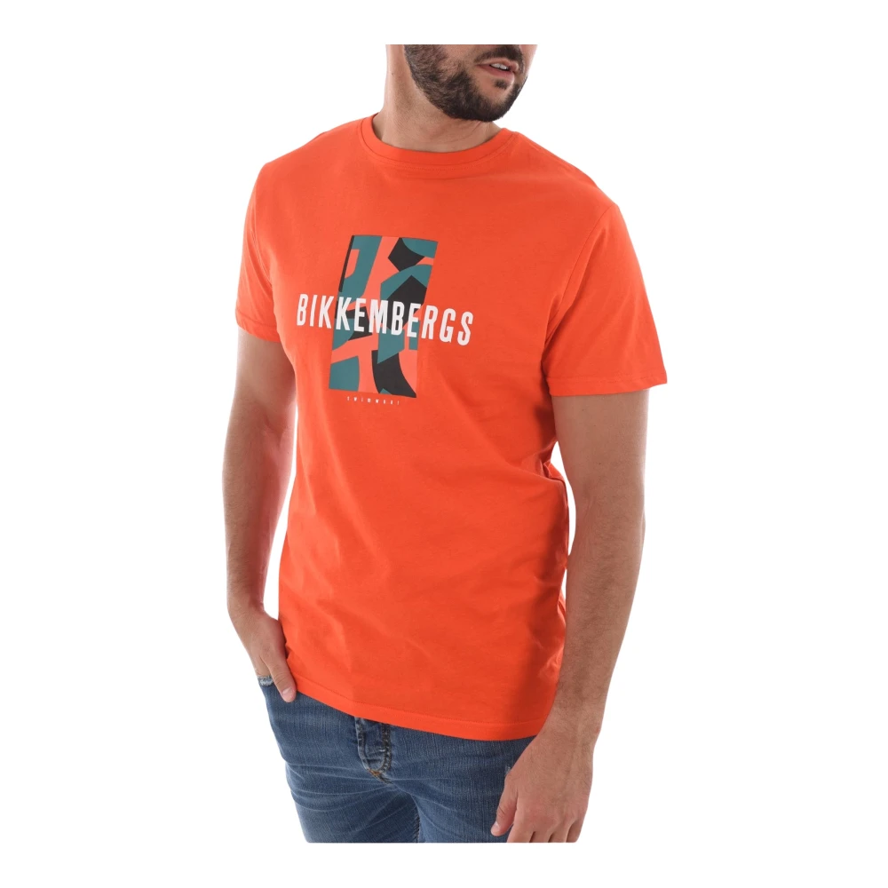 Bikkembergs Katoen Logo Print T-shirt Orange Heren