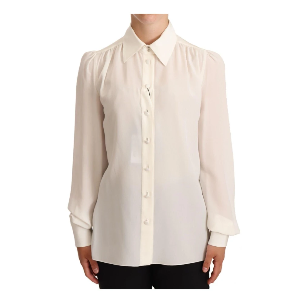 Dolce & Gabbana Luxurious Silk Long Sleeve Polo Shirt - Female - Shirts - White - M - Blouses & Shirts