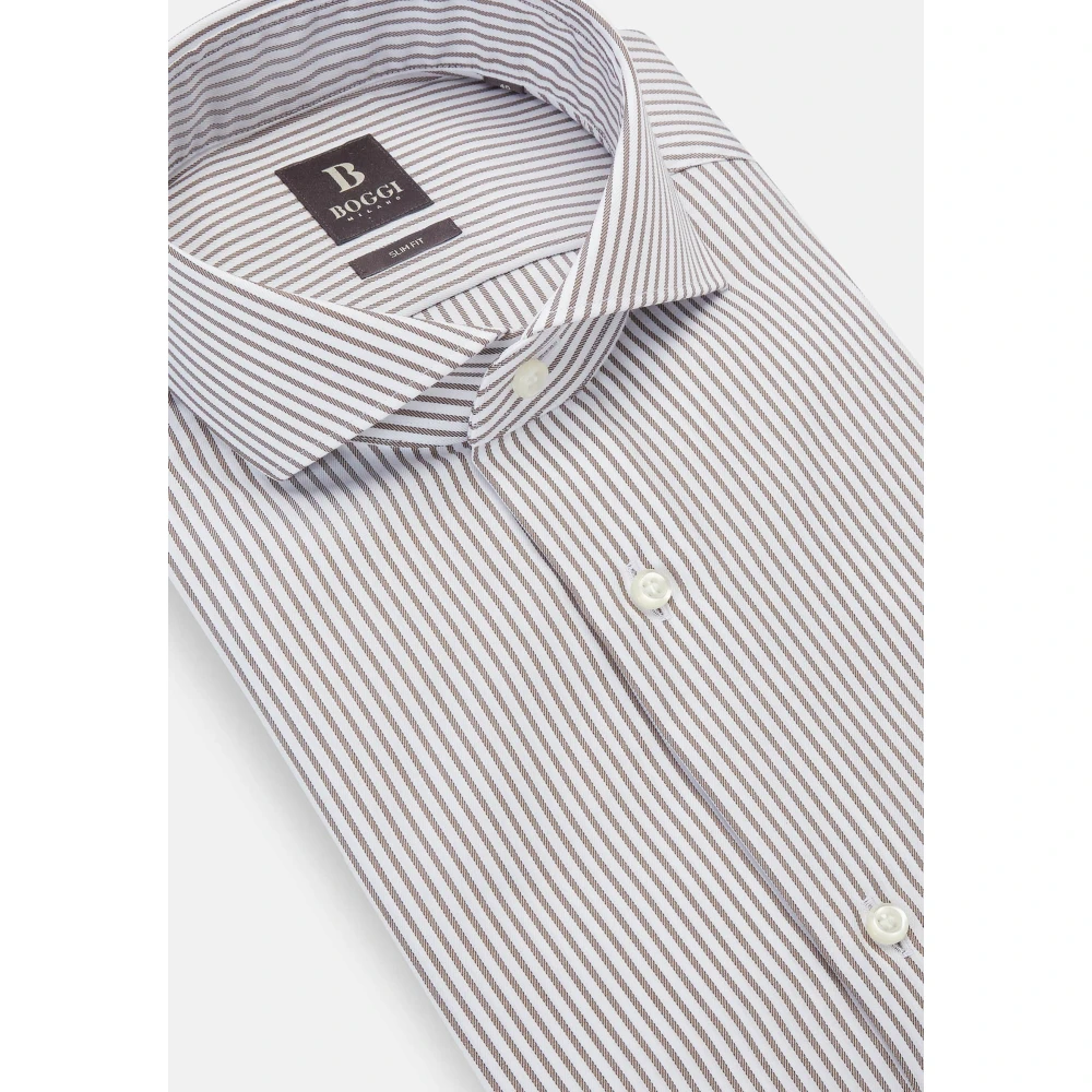 Boggi Milano Ultimate NON Iron Slim Fit Gestreept Overhemd van Katoenen Twill Multicolor Heren