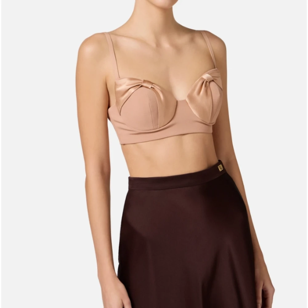 Elisabetta Franchi Crepe Top met Satin Bows Beige Dames