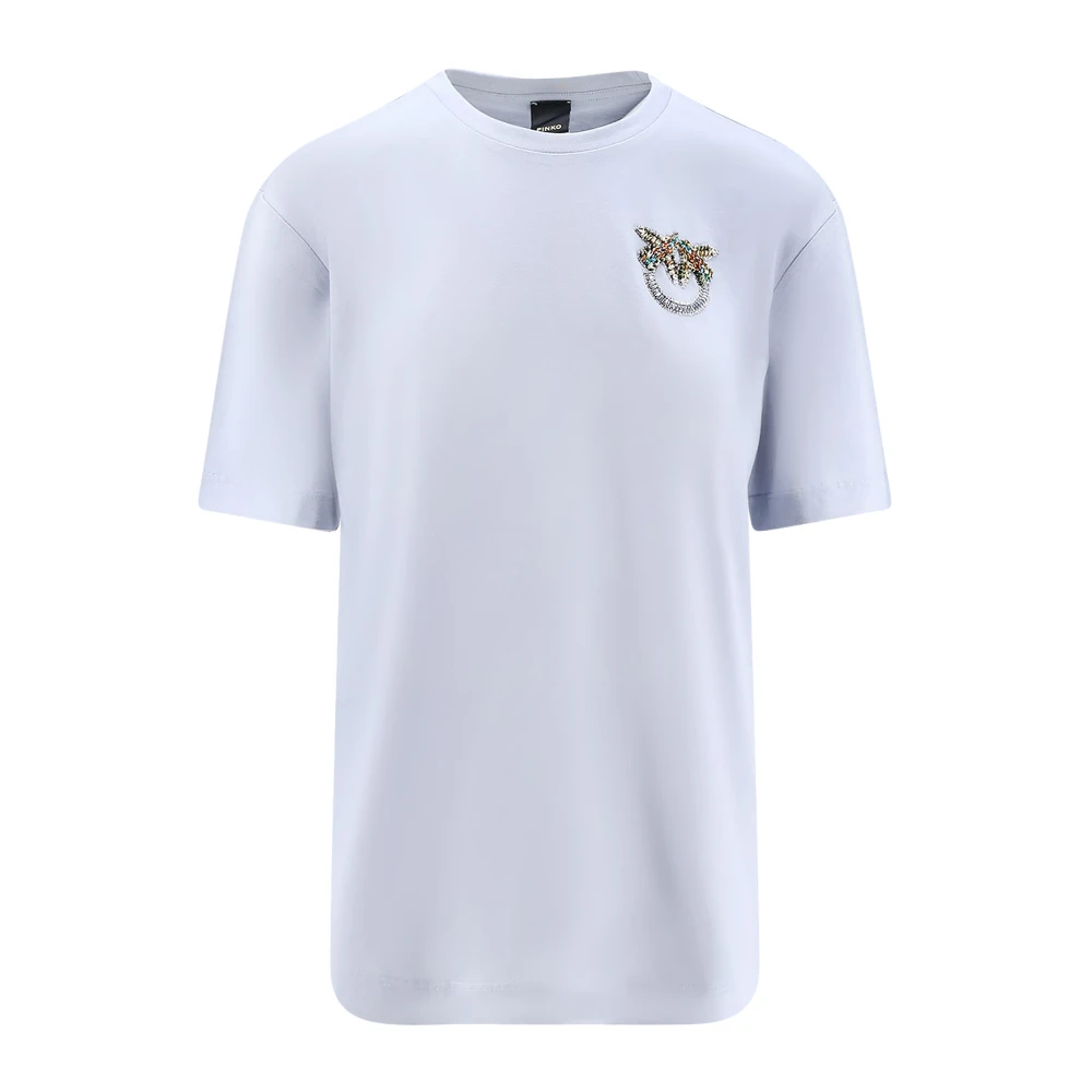 Pinko Women's Blue T-Shirts, M, Rhinestone Logo T-Shirt