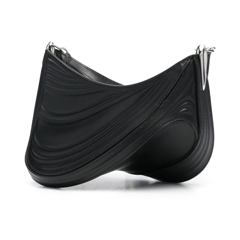 Mugler Zwarte Spiral Curve Geëmbosseerde Crossbody Tas Black Dames