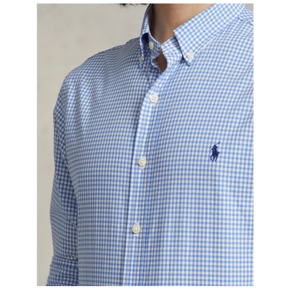 Polo Ralph Lauren Op Maat Gemaakt Stretch Katoenen Popeline Ruitjesoverhemd Blue Heren