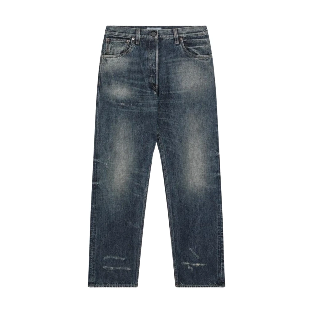 Prada Damen Blau Straight Leg Jeans Aus Denim Mit Distressed-Effekt