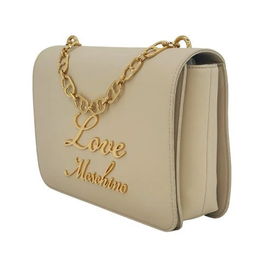Love Moschino Elegante Ivoor Handtas met Hartenketting Beige Dames