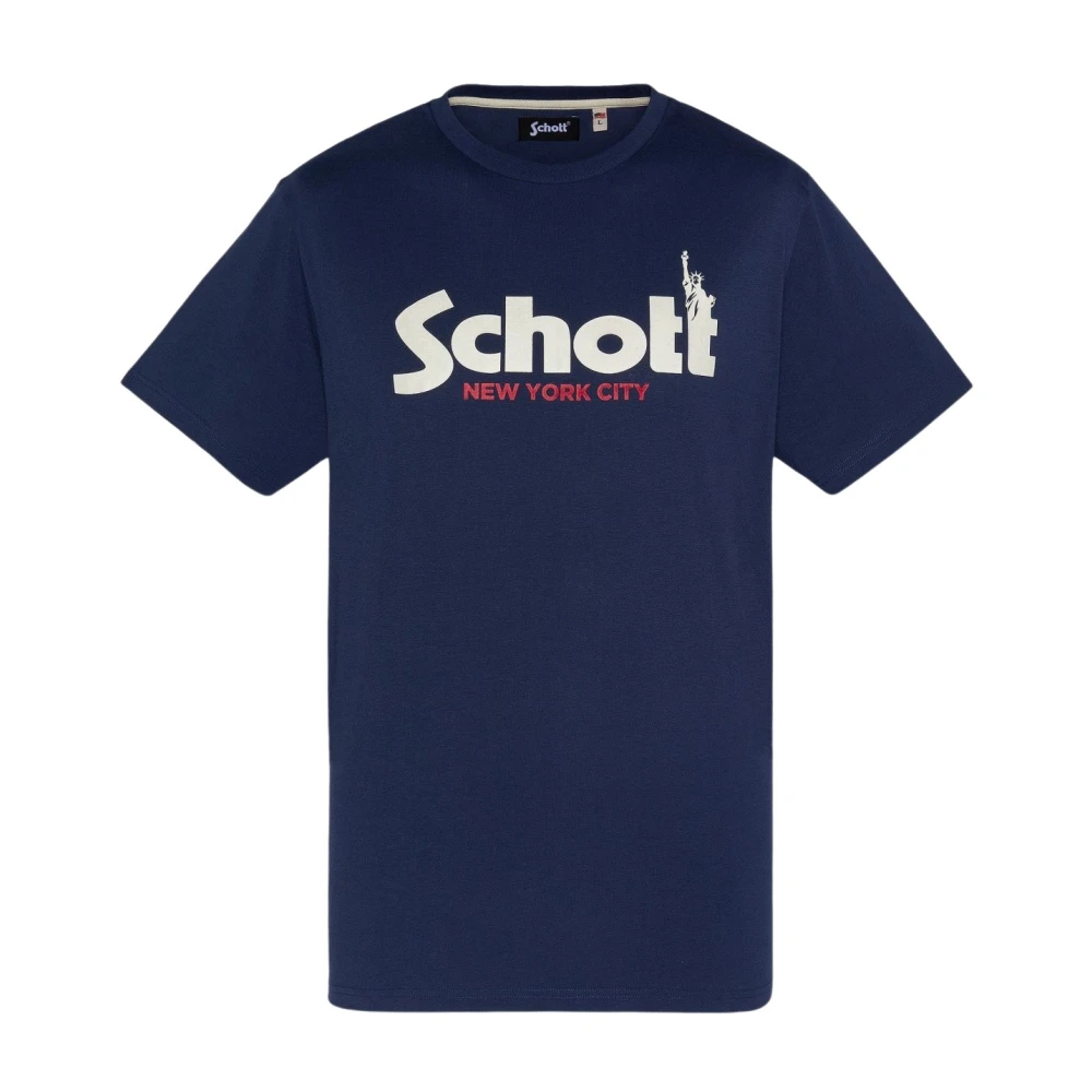 Schott NYC Katoen Logo TShirt Blauw Blue Heren