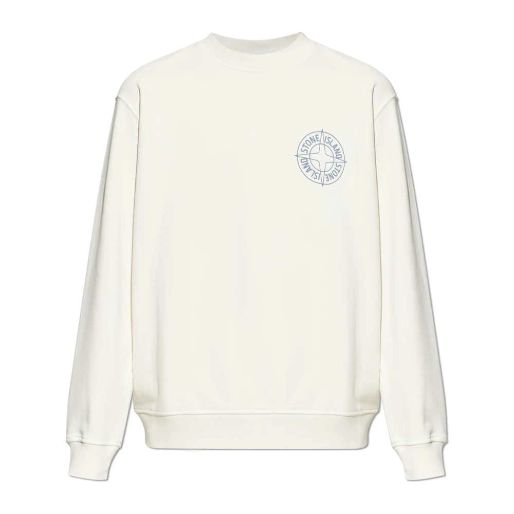 Stone Island Uomo Beige - Felpa Girocollo Con Logo Stampato - Sweatshirts & Hoodies - 2XL