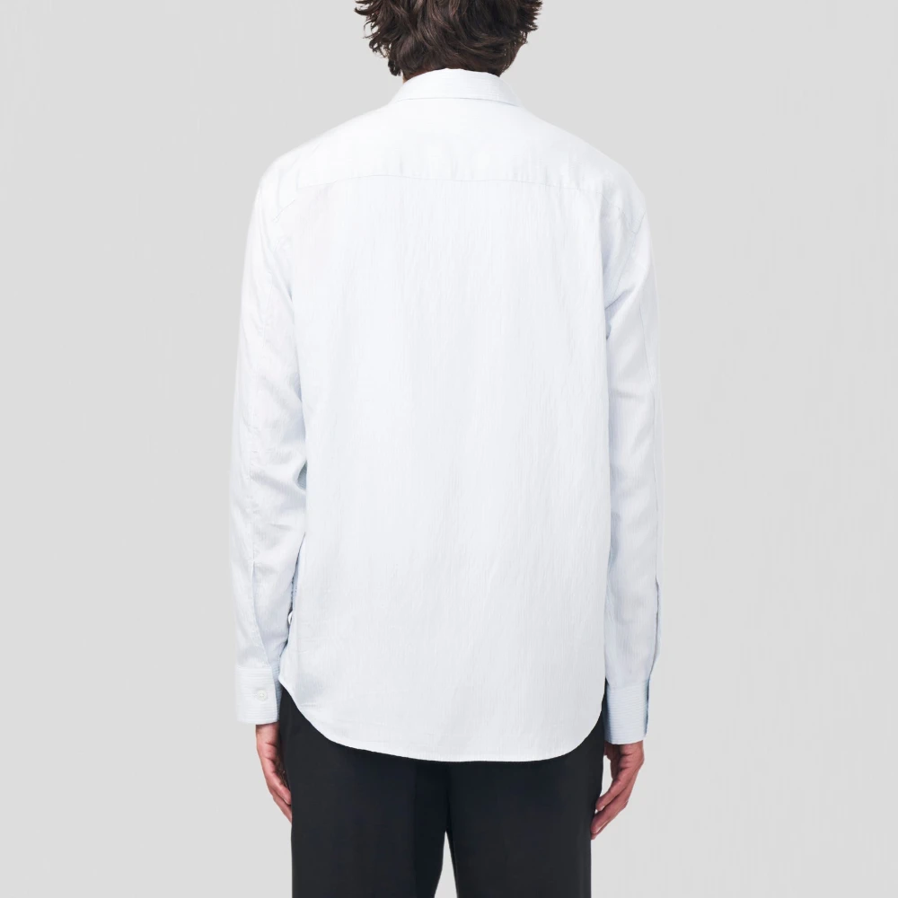 Nn07 Groen Gestreept Twill Overhemd met Bedrukte Artwork White Heren