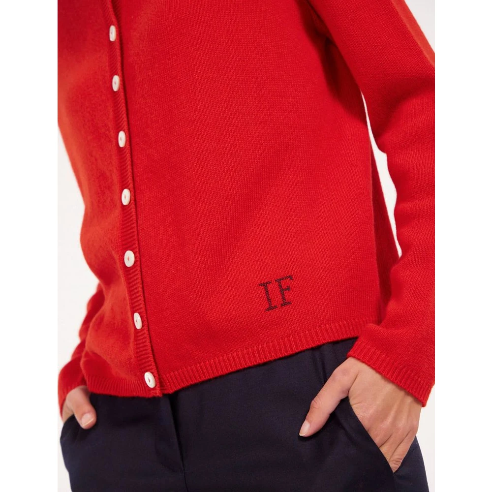 Ines De La Fressange Paris Rode Cardigan met Handtekening Borduurwerk Red Dames