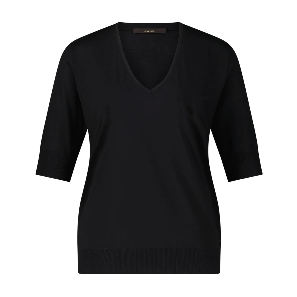 Windsor V-hals Shirt Lichtgewicht Zacht Stof Black Dames