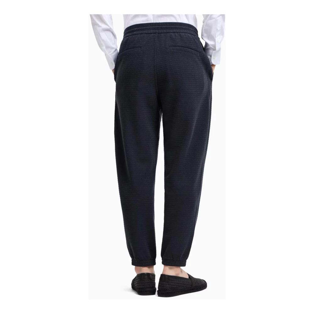 Emporio Armani Jacquard Lettering Jogger Broek Blue Heren