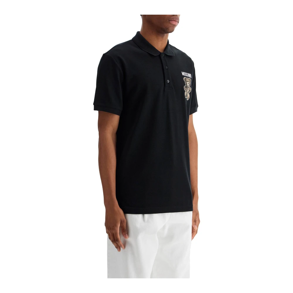 Moschino Zwarte Katoenen Polo met Berenprint Black Heren